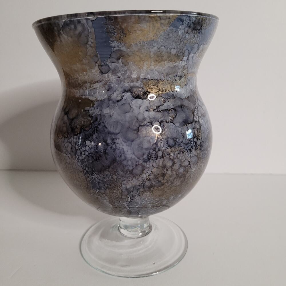 Elegant Blue and Gold Candle Holder - 6x4 Inches